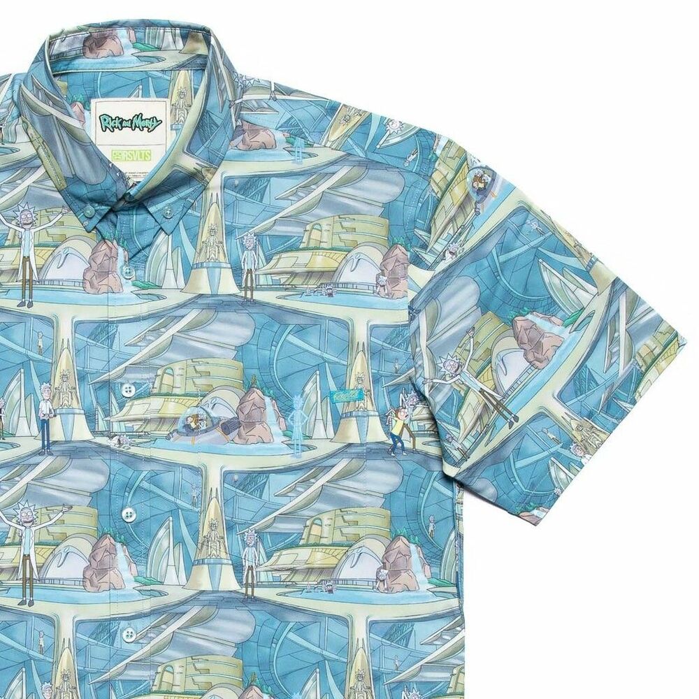 RSVLTS X Rick & Morty Citadel Of Ricks Size XL Mens KUNUFLEX Button Down Shirt